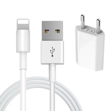 Load image into Gallery viewer, Kit USB Charge Cable + EU Plug USB Charger For iPhone 5 5S 6 6S 7 8 Plus X XS Max XR US Plug Wall Charger Cables for iPad mini 2