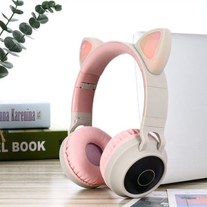 New Arrival LED Cat Ear Noise Cancelling Headphones Bluetooth 5.0 Young People Kids Headset Support TF Card 3.5mm Plug With Mic