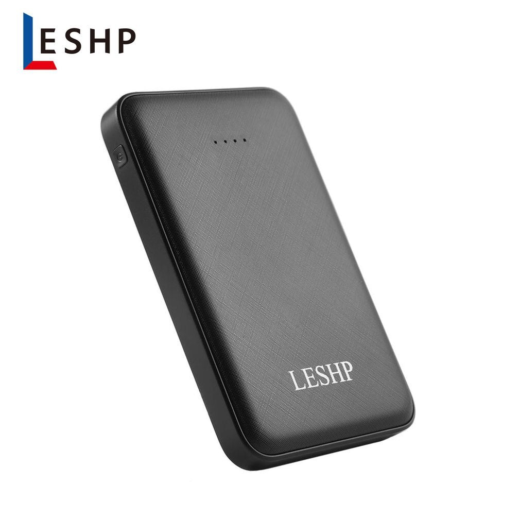 LESHP Black Super-high 10000mAh Capacity 5V 2A 2 Port Lightweight Portable Easy to Carry Compact Fast-charging Power Bank