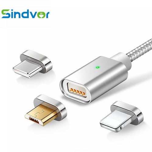 Sindvor 1M LED Magnetic Cable Nylon Braided Micro USB Cable USB C Type C Cable Type-C Magnet Charger Cable for iPhone X Xs Max